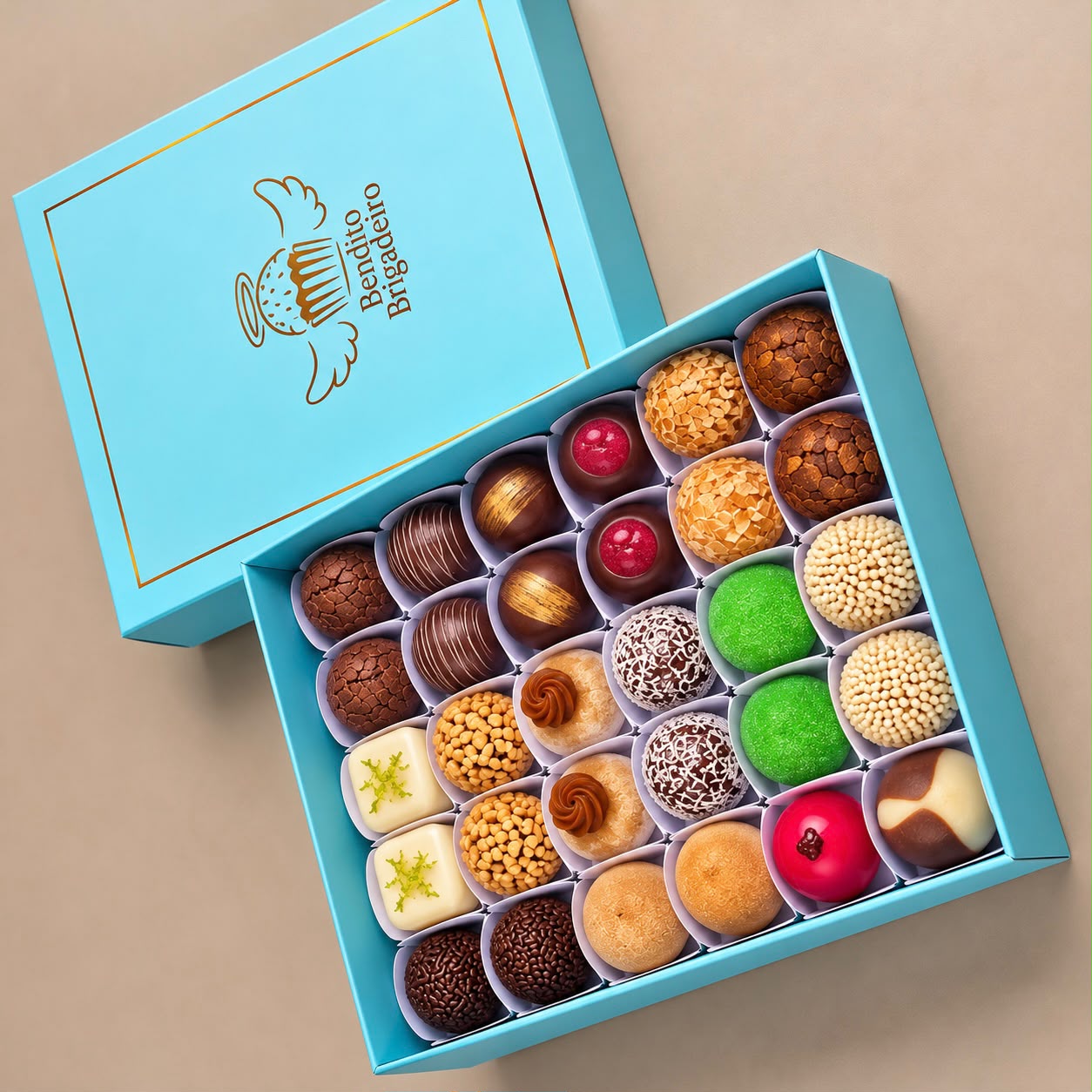 Caixa grande com brigadeiros
